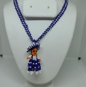 Mexican huichol beaded necklace, blue beaded